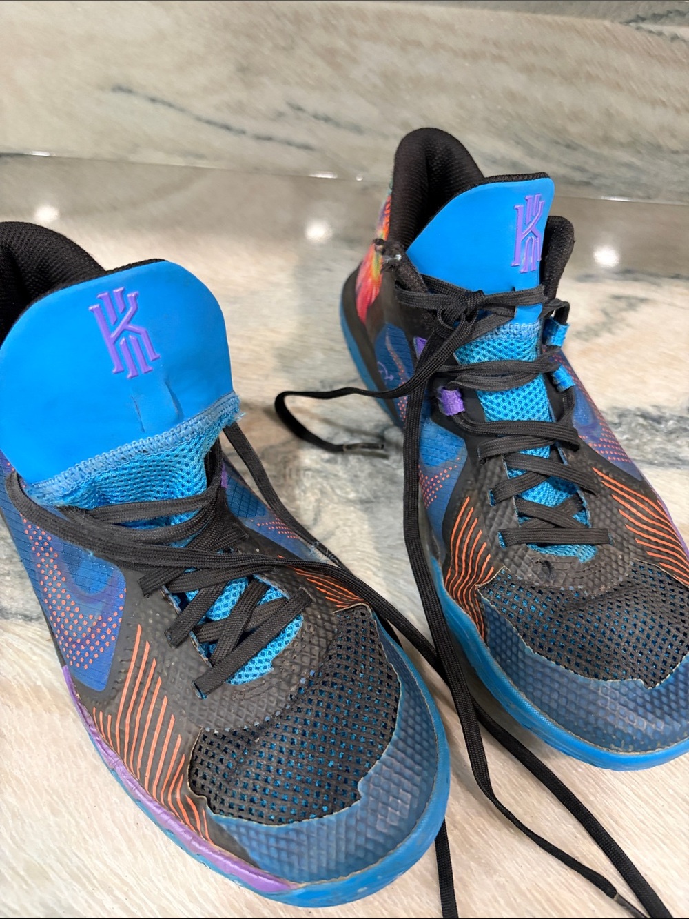 Nike Low-Top Sneakers with Tie-Dye Rainbow and Blue Accents